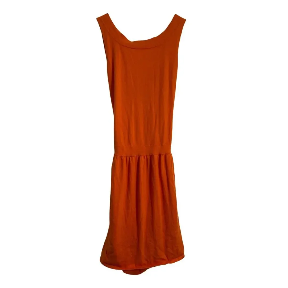 Cotton Cashmere Blend Front Knot Cut Out Sweater Dress Orange Small - Picture 2 of 5